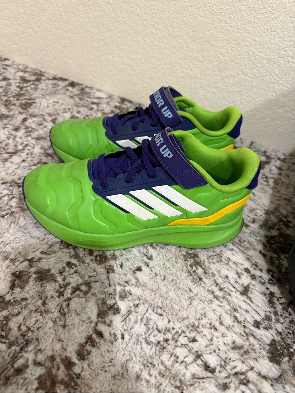 adidas Kids Bright Green & Purple Lace-Up Sneakers with White Stripes